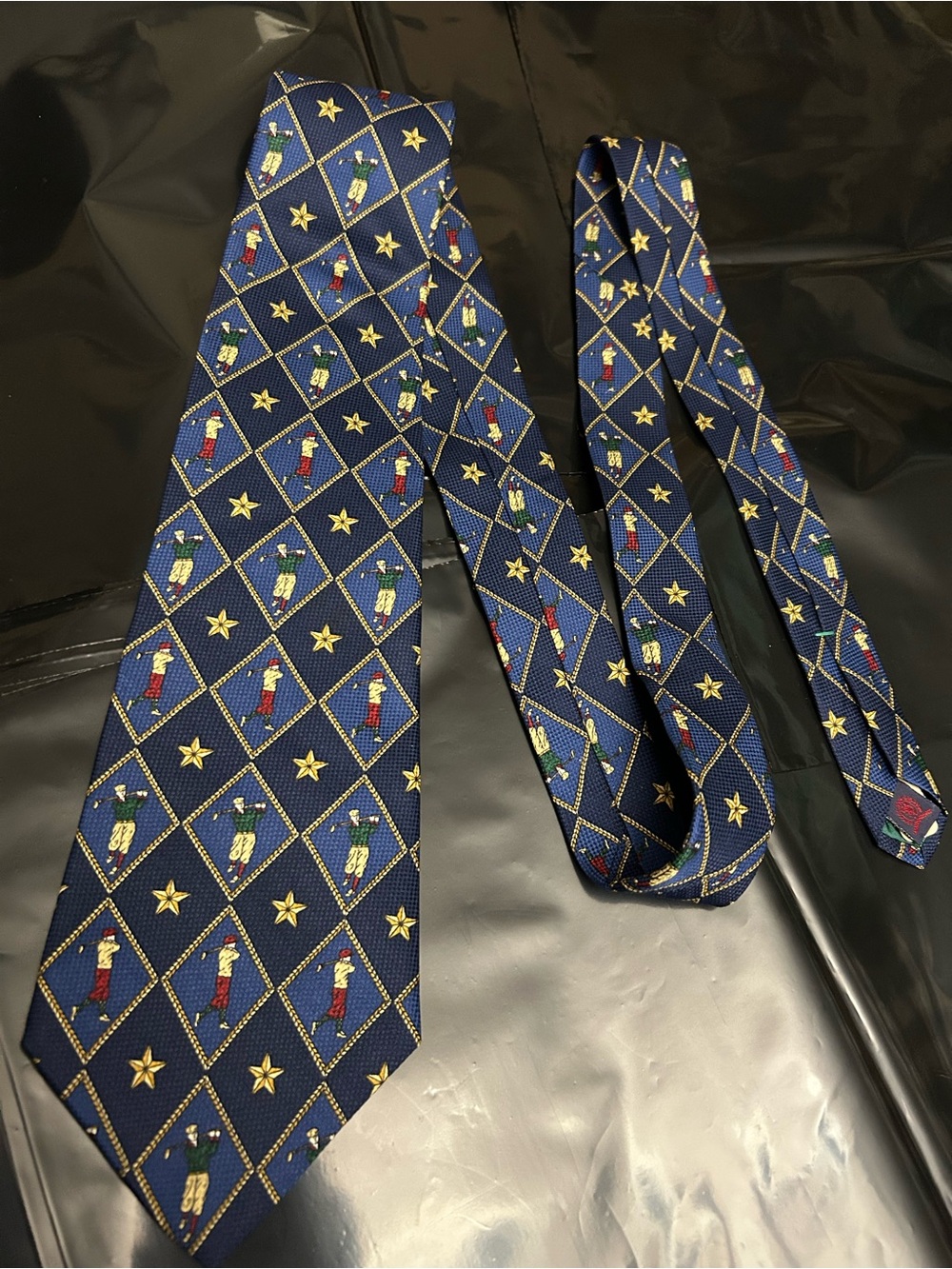 Tommy Hilfiger Navy Blue Silk Golf Motif Tie with Gold Stars